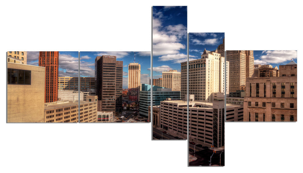 Amazing Urban City With Skyline, Extra Large Canvas Art Print, 60"x32", 5 panels