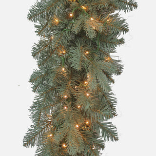 9' Pre-Lit Warm White Cluster LED Blue Spruce Garland