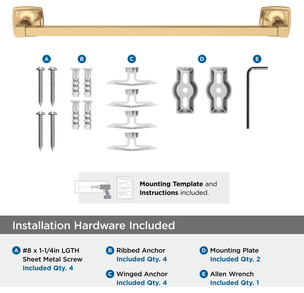 Amerock Stature Transitional Towel Bar, Champagne Bronze, 18" Center-to-Center