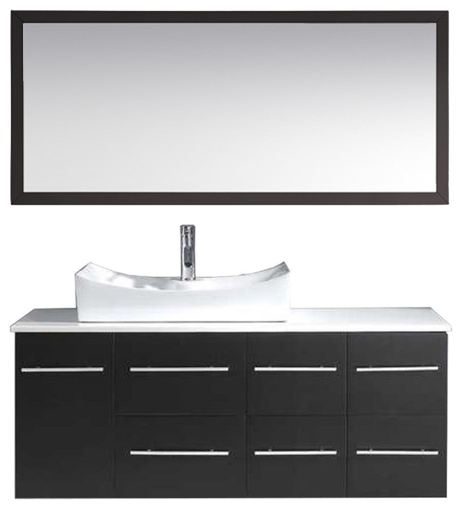 Ceanna 55" Single Bathroom Vanity Set, Espresso, White Engineered Stone Countert