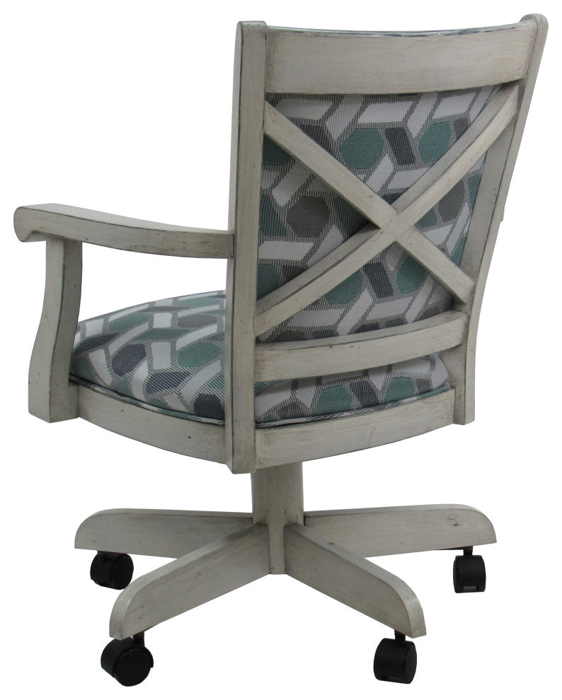 Swivel Kitchen Dining Caster Chair with Wheels, Camber Seaglass and Antique Whit