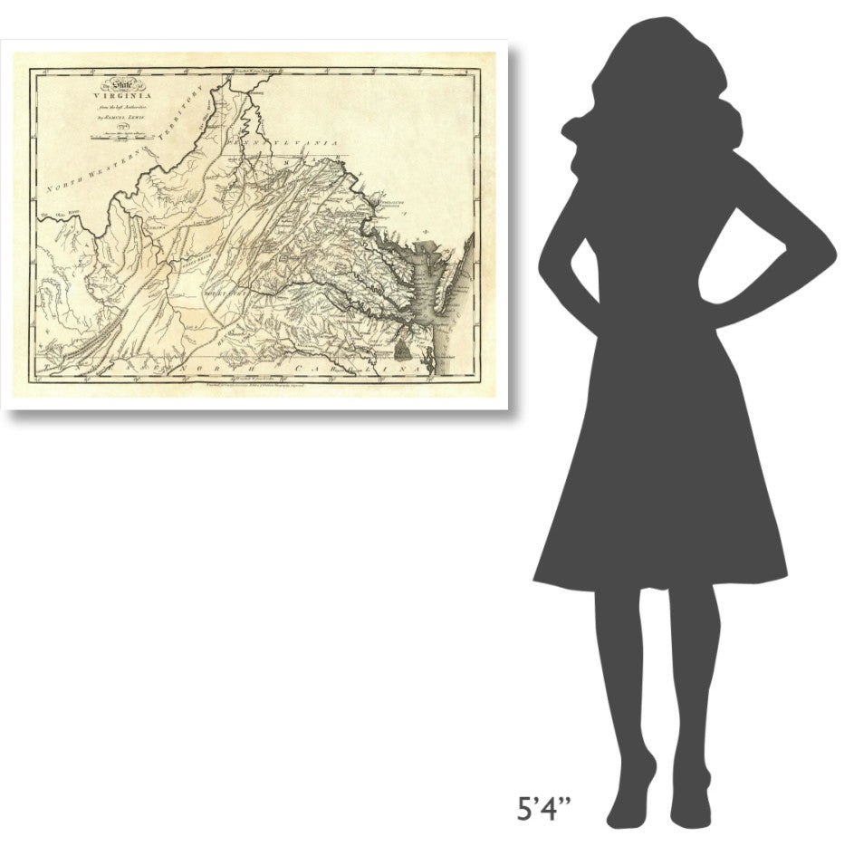 "State of Virginia, 1795" Digital Paper Print by Mathew Carey, 42"x31"