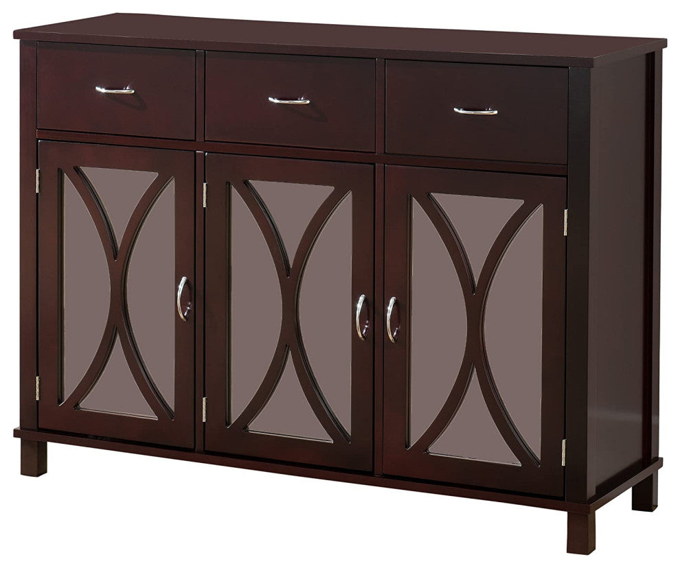 Buffet Server Cabinet / Console Table, Mirrored Doors, Espresso Finish