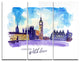 "London Purple Illustration" Painting Metal Wall Art, 3 Panels, 36"x28"