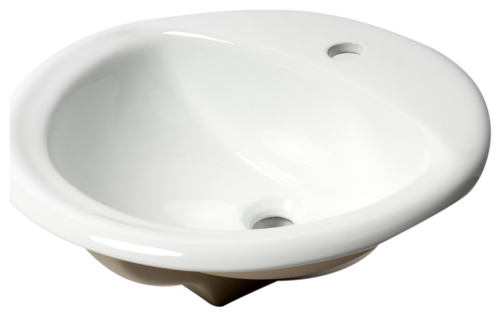 White 21" Round Drop, Ceramic Sink With Faucet Hole