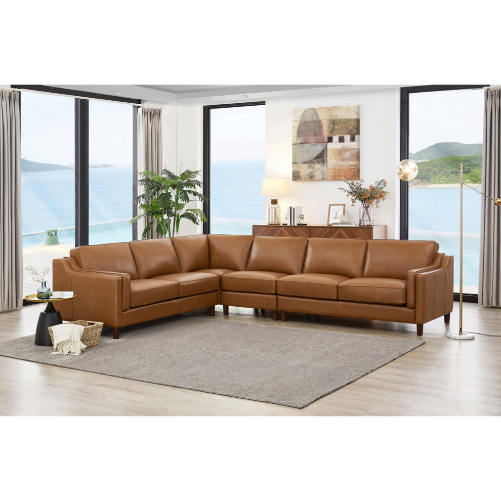 Hydeline Bella 100% Leather Sectional Sofa, Cognac, L-Piece