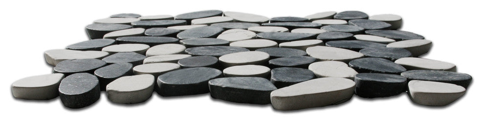 Natural 12x12 Sliced Black & White Pebble Tile with Mesh Backing