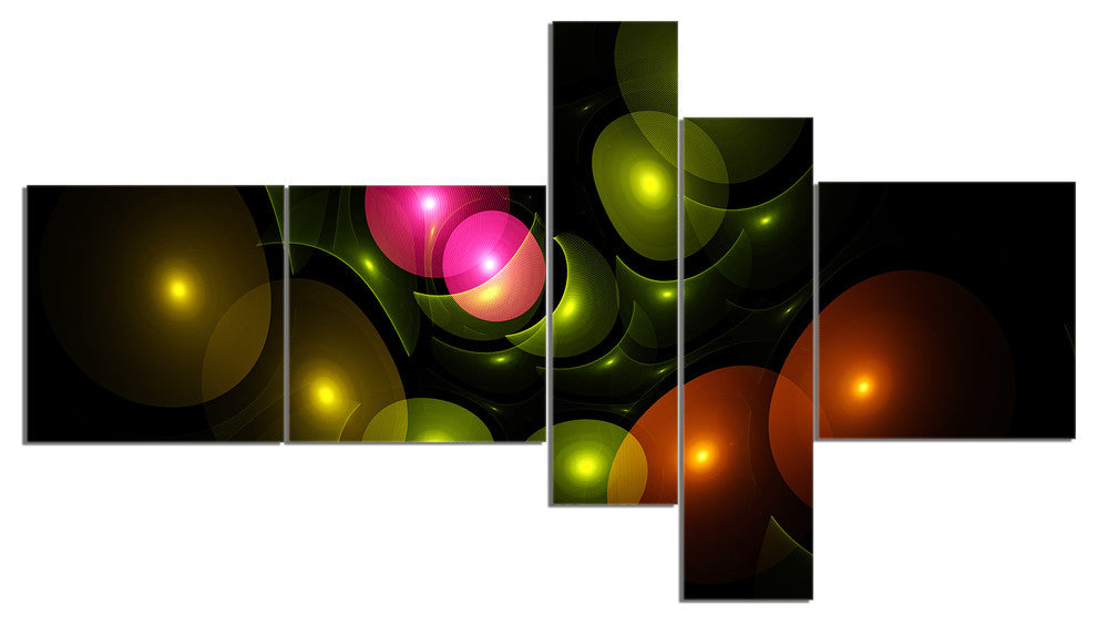 Multi Color 3D Surreal Circles, Abstract Wall Art Canvas, 60"x32", 5 panels