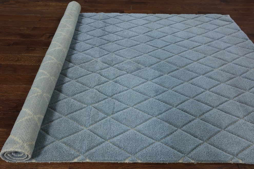Brocade Design Cambridge Blue 6'x9' Moroccan Hand Knotted Wool Area Rug H8610