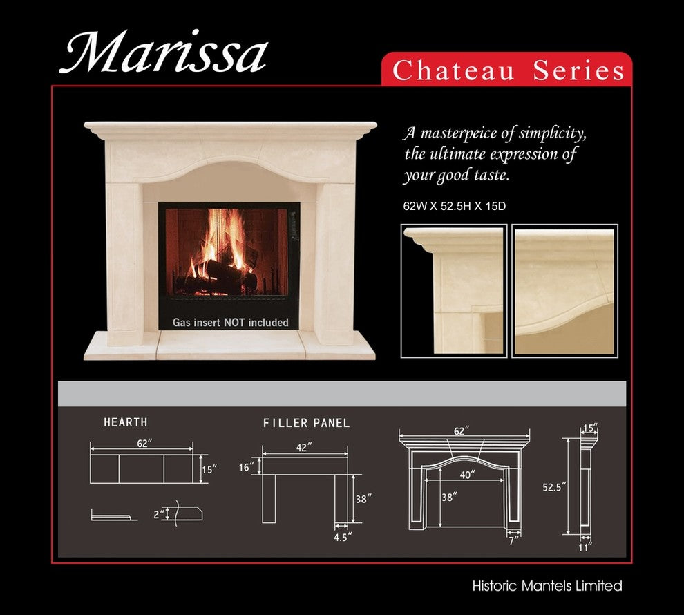 Chateau Series Marissa Cast Stone Fireplace Mantel