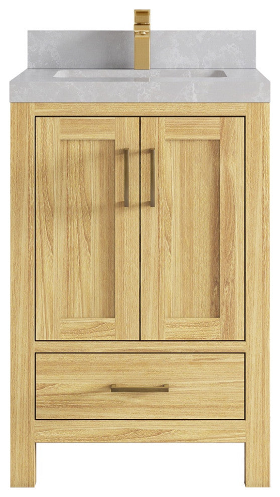 Malibu Teak 24" Single Sink Bath Vanity in Light Natural  2" Pearl Gray