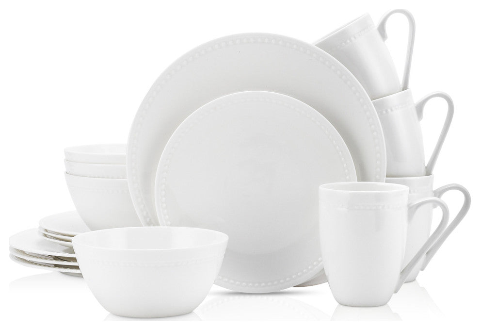 Stone Lain Ava Bone China 16 Piece Dinnerware Set, White