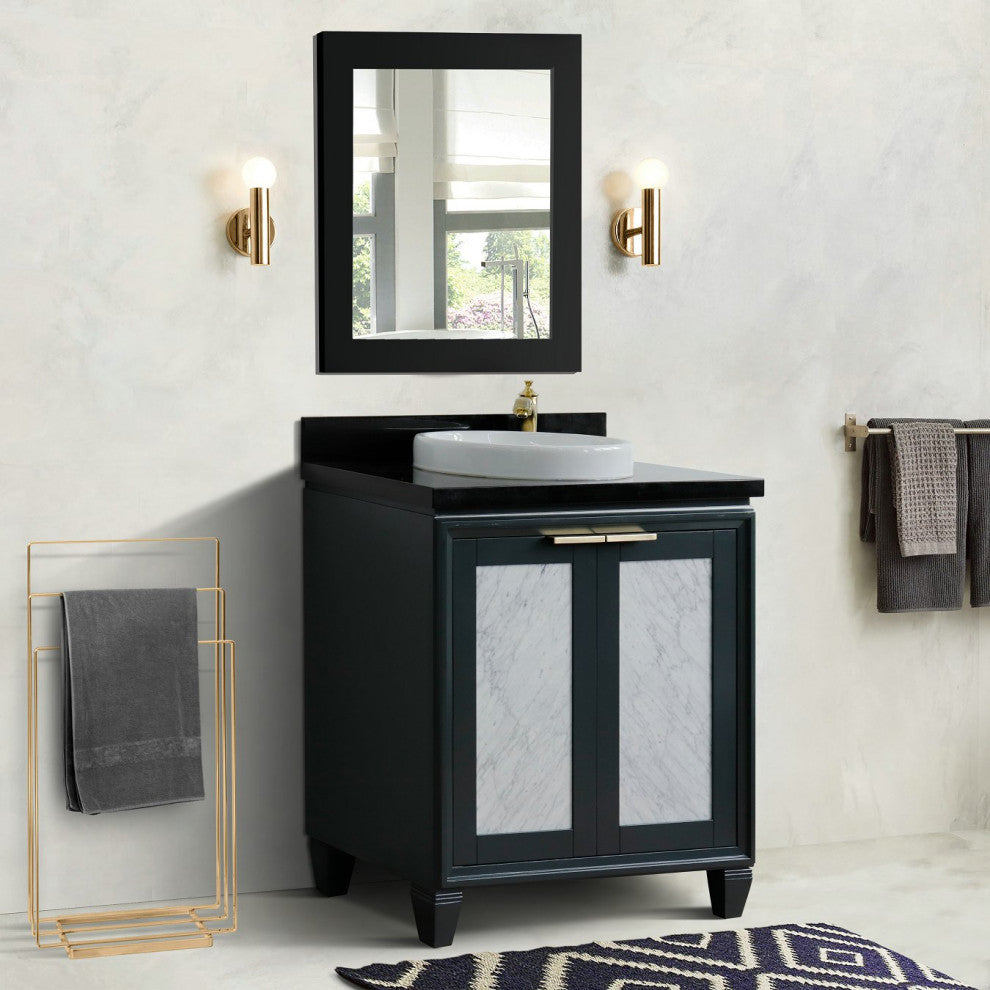 31" Single Sink Vanity, Dark Gray Finish With Black Galaxy Granite