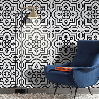 Taza Handmade Cement Tile, White/Black, Sample