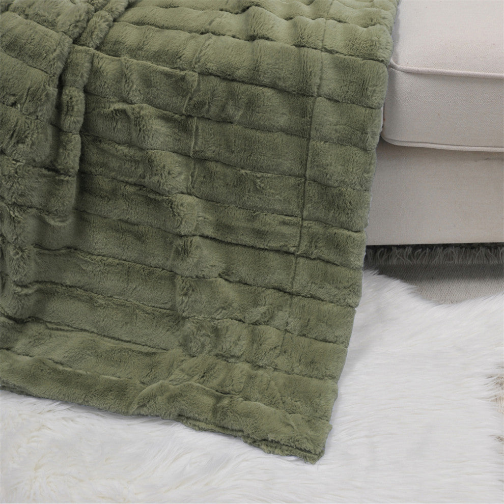 Super Mink Faux Fur Throw Blanket, Olive, 50"x60"