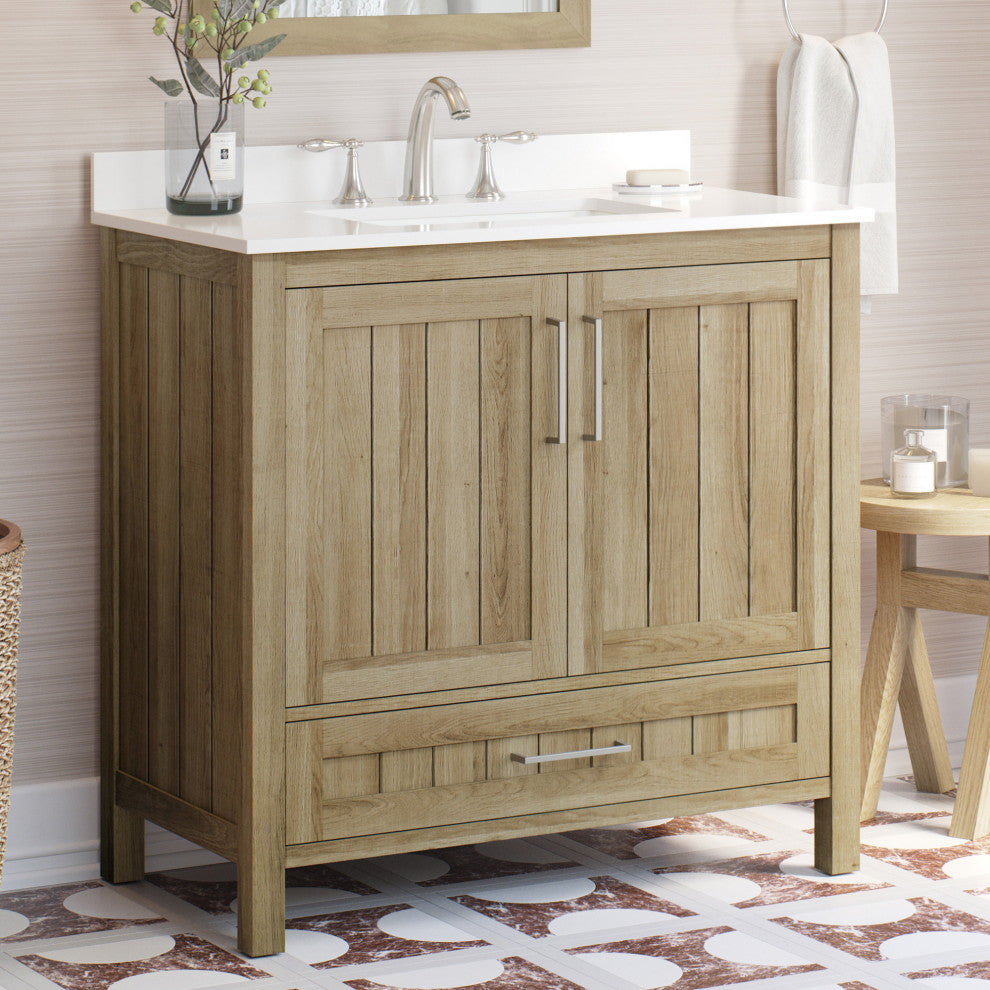 OVE Decors Kansas 18" Single Sink Vanity With Countertop, White Oak, 36 in.