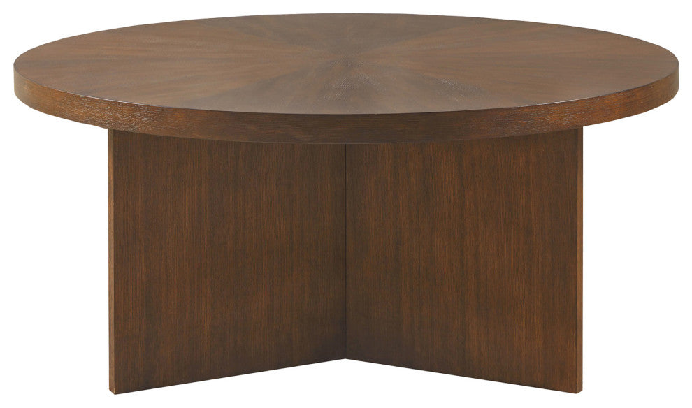 Martha Stewart Sadie Mid-Century Round Wood Coffee Table, Brown