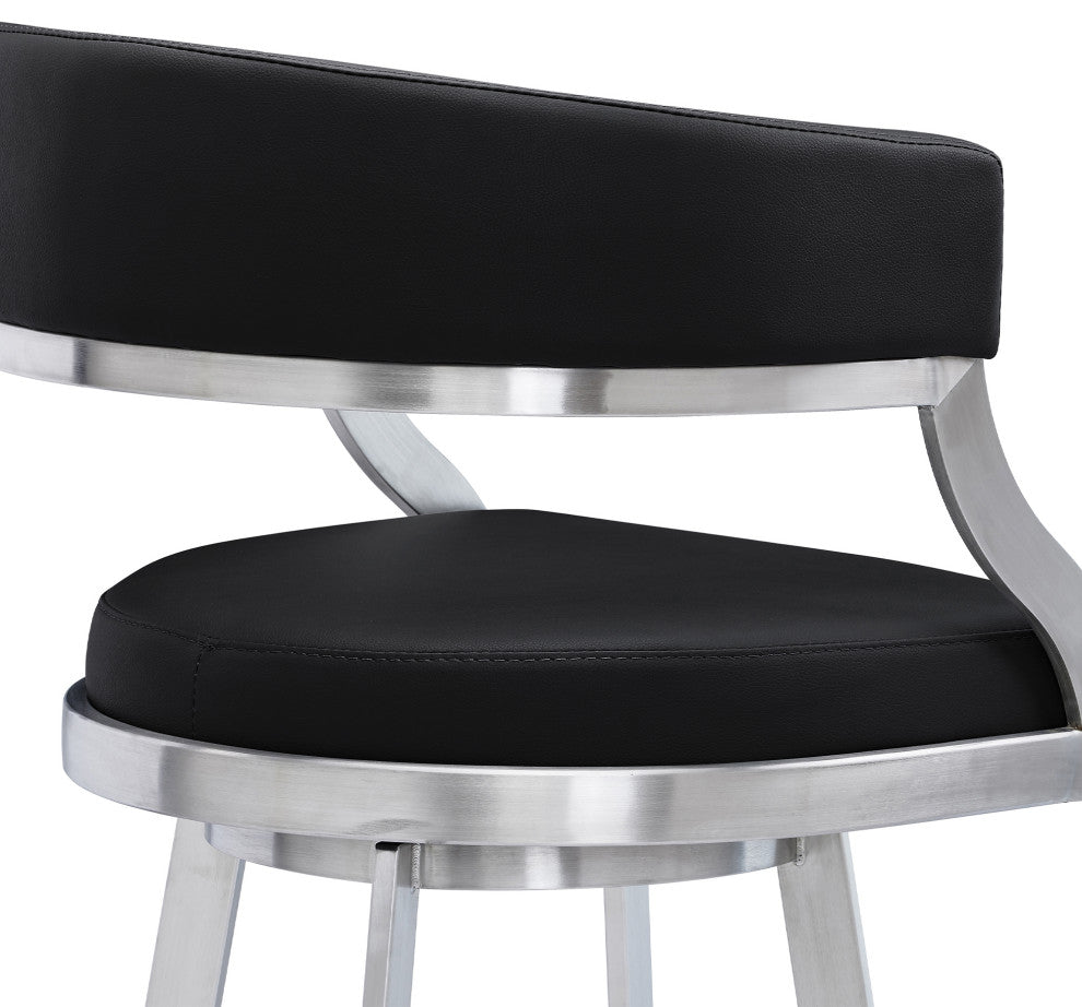 Saturn Swivel Metal and Faux Leather Bar Stool, Black, 30"