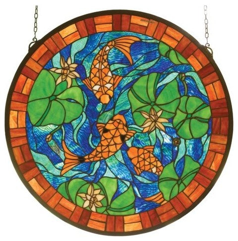 Meyda Lighting 24"x24" Koi Pond Lily Stained Glass Window