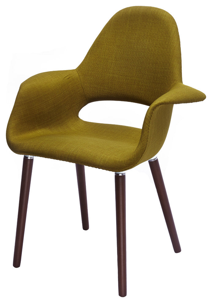 Designer Modern Upholstered Fabric Dark Wooden Leg Living Room Dining Chair, Green