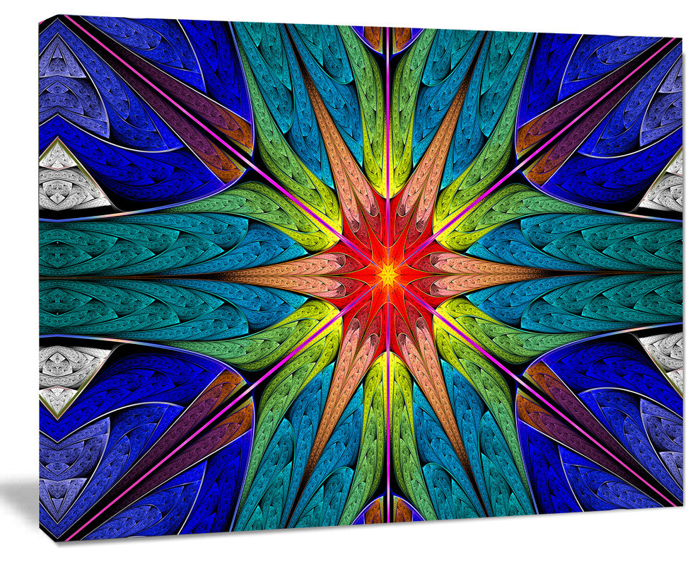 Budding Fractal Colorful Flower, Oversized Abstract Canvas Art Print, 60x40