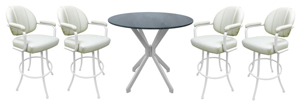 Swivel Counter Metal Pub Set - M-70 Stools 26" or 30", Ocean Beige - White, 26", Crackle Glass