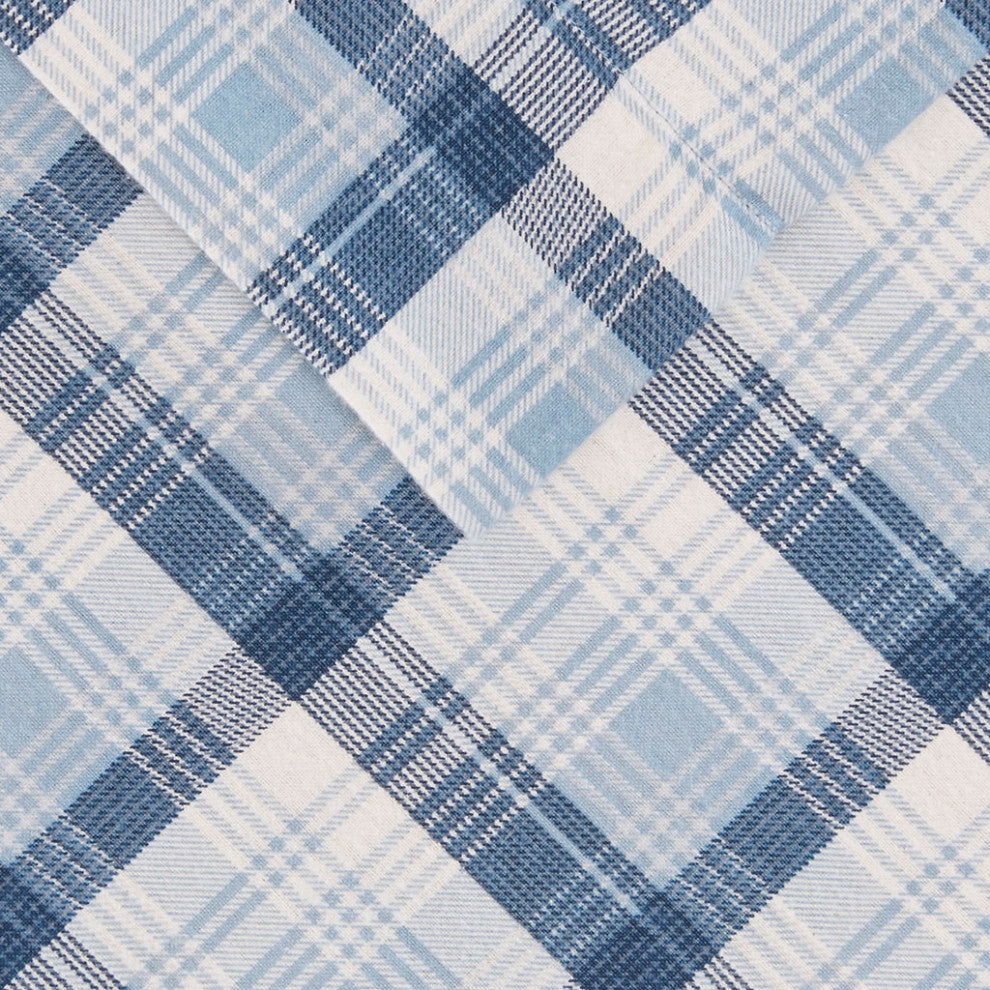 Woolrich Flannel Cotton Flannel Winter Sheet Set, Blue Plaid