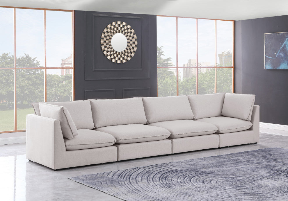 Mackenzie Linen Textured Fabric Upholstered 4-Piece Modular Sofa, Beige