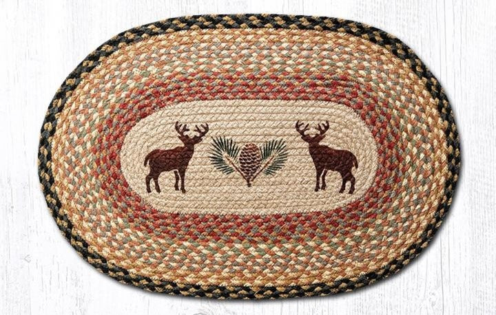Deer and Pinecone Oval Patch Rug