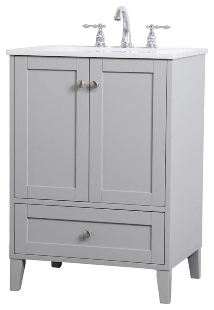 Elegant Decor Sommerville 24" Single Quartz Top Bathroom Vanity in Gray