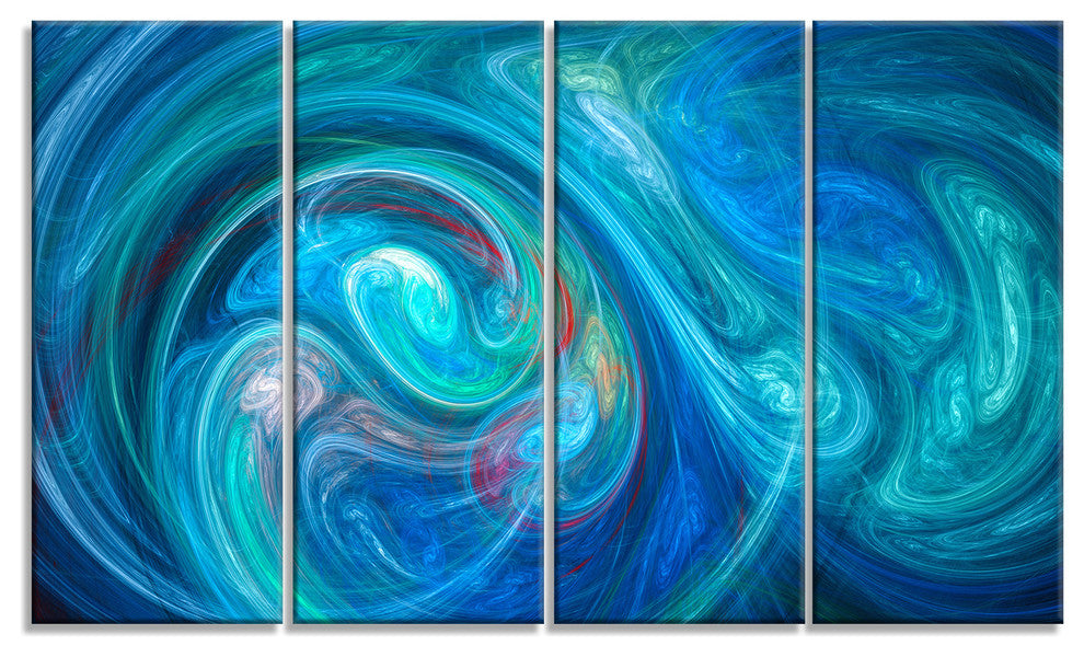 Dark Blue Fractal Abstract Texture, Abstract Canvas Wall Art, 48"x28", 4 Panels