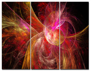 Pink on Black Fractal Illustration, Abstract Canvas Art Print, 36x28, 3 Panels
