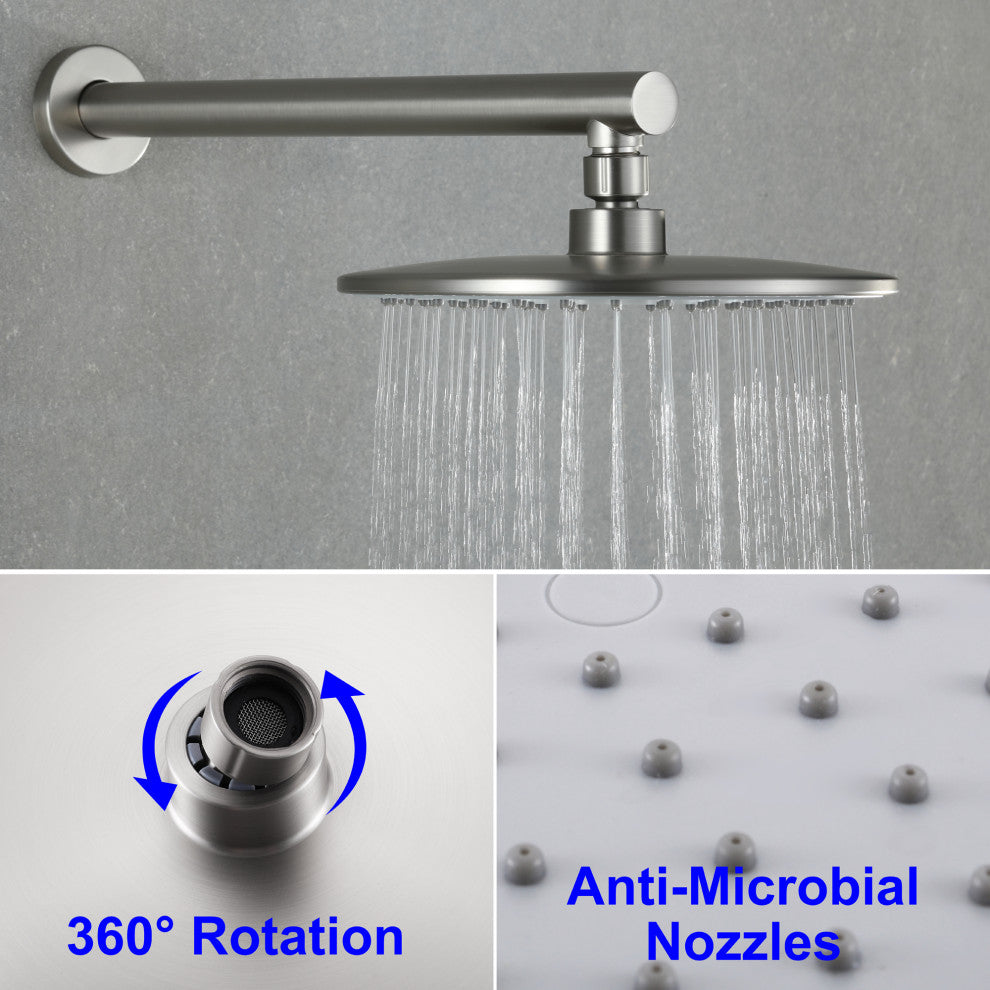 Shower Faucet Set With Valve and 9" ABS Rainfall Shower Head, Brushed Nickel