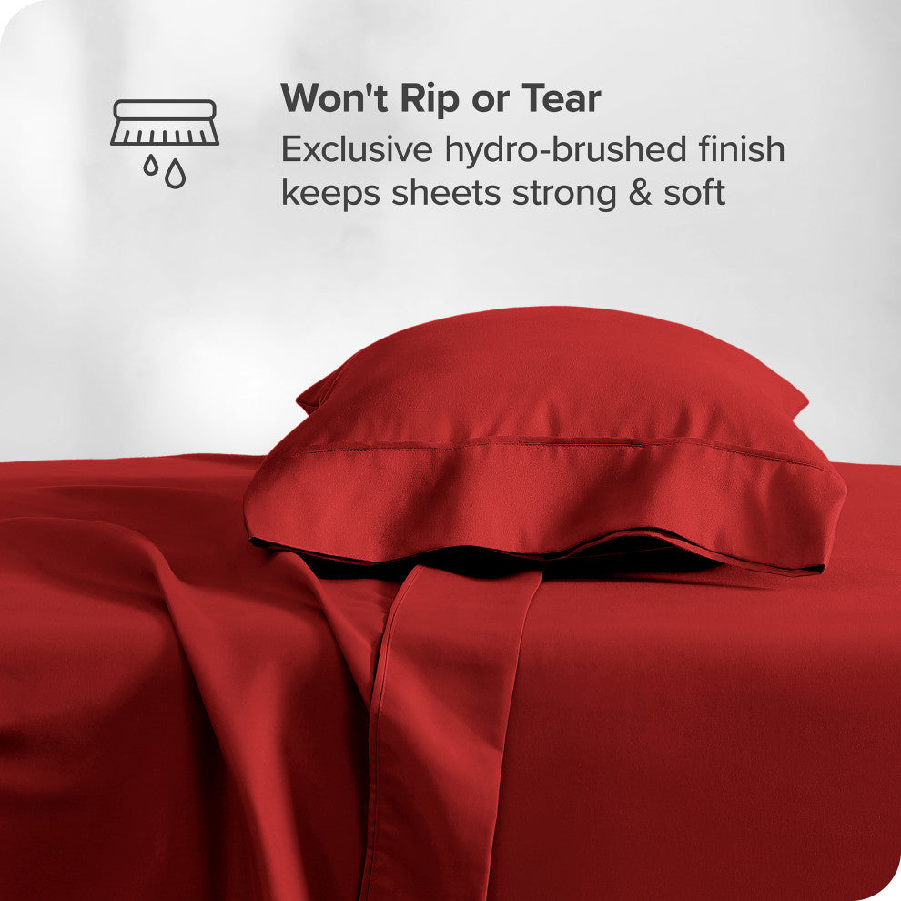 Bare Home Twin XL 1800 Microfiber Sheet Set, Red