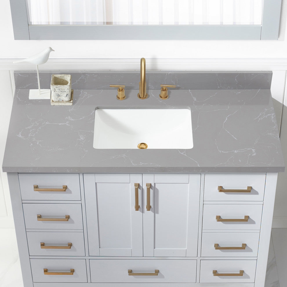 Jaen Composite Stone Vanity Top With Ceramic Sink, Reticulated Gray, 49"