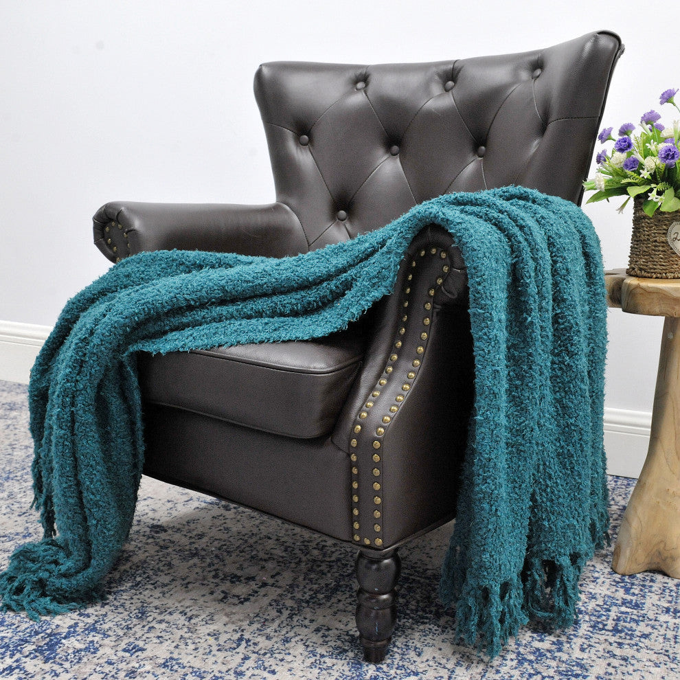 Fluffy Knitted Throw, Dark Teal, 50"x60"