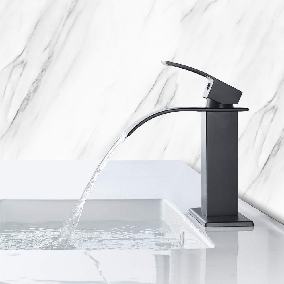 TATEUS Waterfall Spout Bathroom Faucet, Bathroom Vanity Sink Faucet