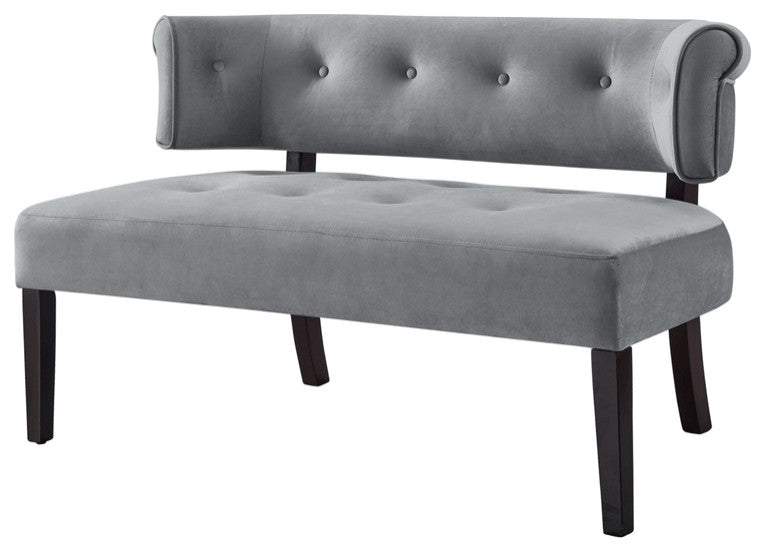 48" Gray And Brown Upholstered Velvet Bench