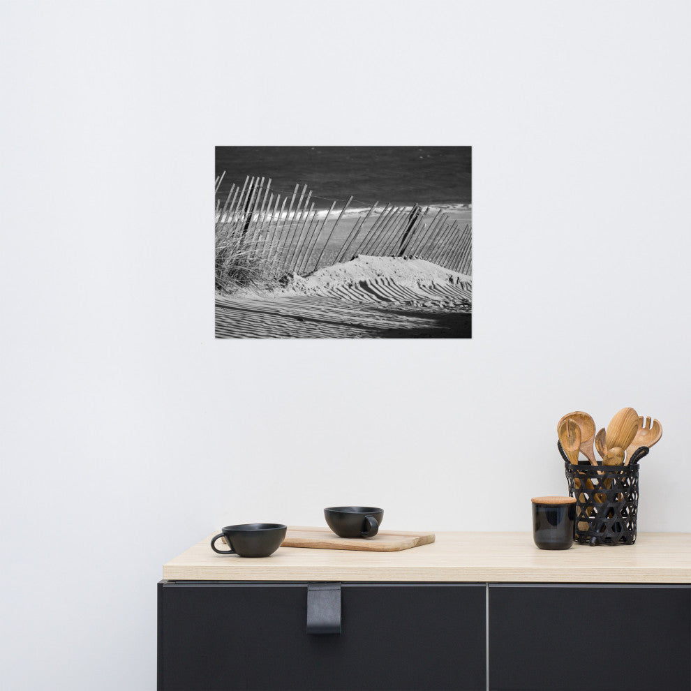 Sandy Beach Fence Landscape Photo, Beach Unframed Wall Art Print, 18" X 24"