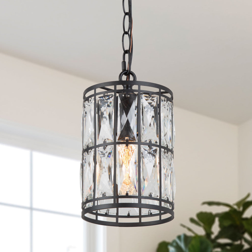 LNC Modern/Contemporary Crystal Black Ceiling Lighting, 5.5" Width, 1-Light Pendant