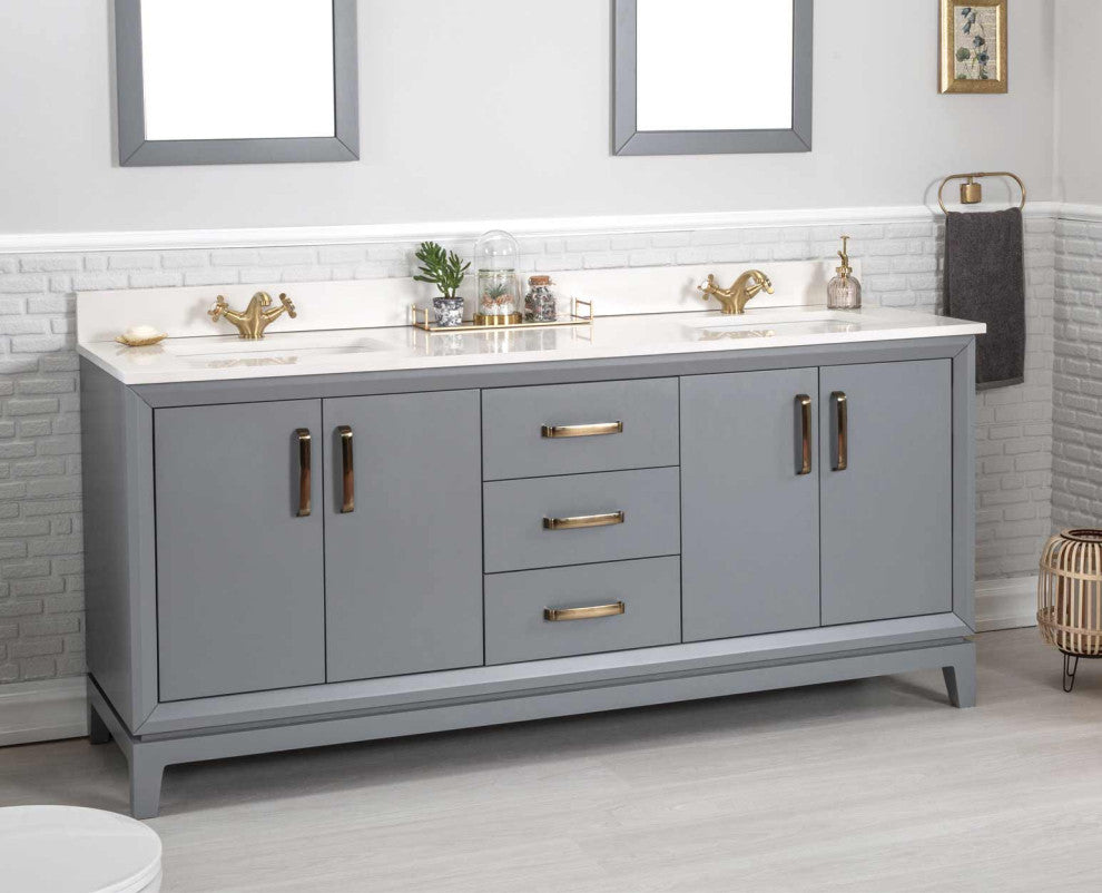 Fabia Collection 72" Bathroom Vanity With Sink, Mirror, Countertop, Dark Gray