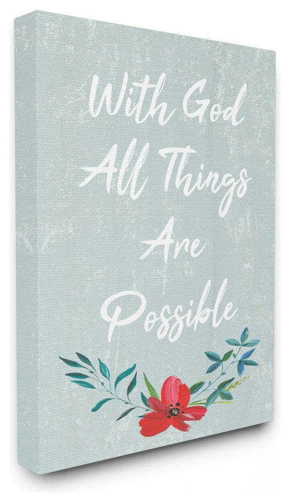 Blue Wood Texture With God All Things Are Possible Flower Canvas Art, 30"x40"