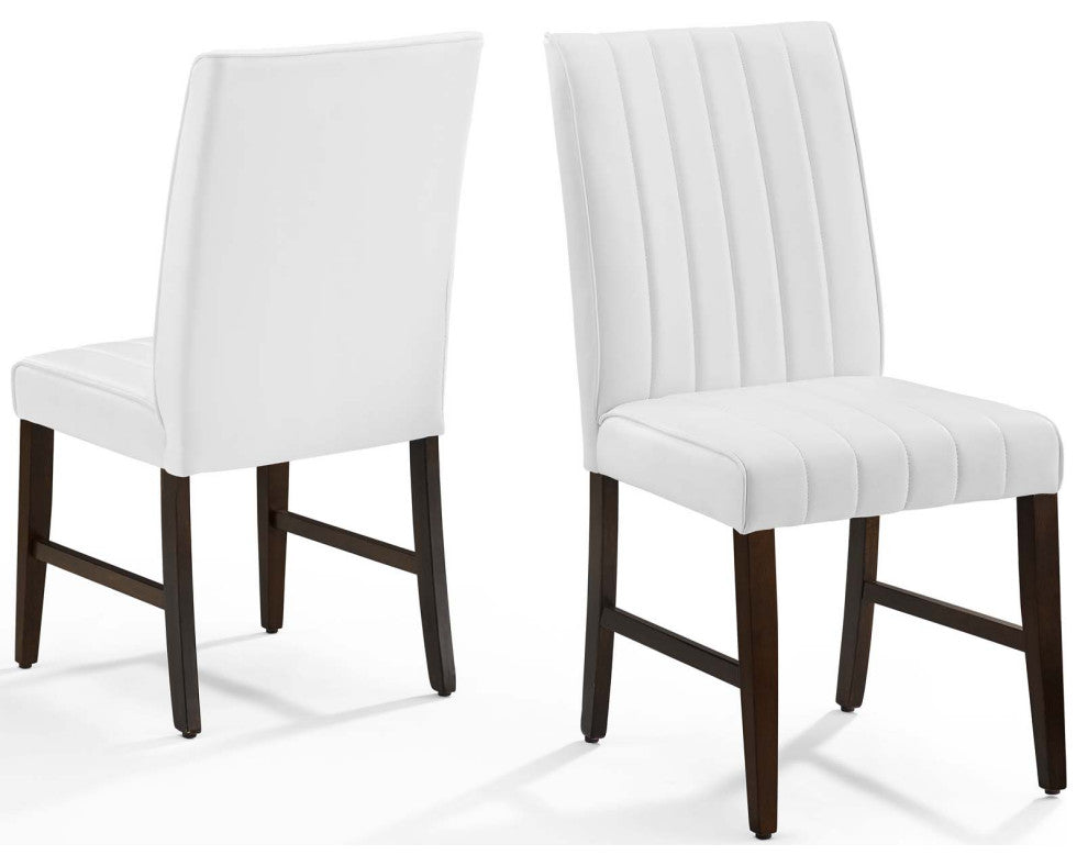 Tufted Side Dining Chair, Set of 2, Faux Leather, Wood, White, Modern, Bistro