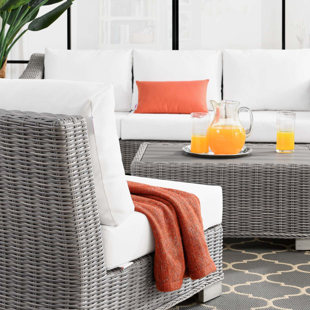 Lounge Sectional Sofa Chair Set, Rattan, Wicker, Gray White, Outdoor