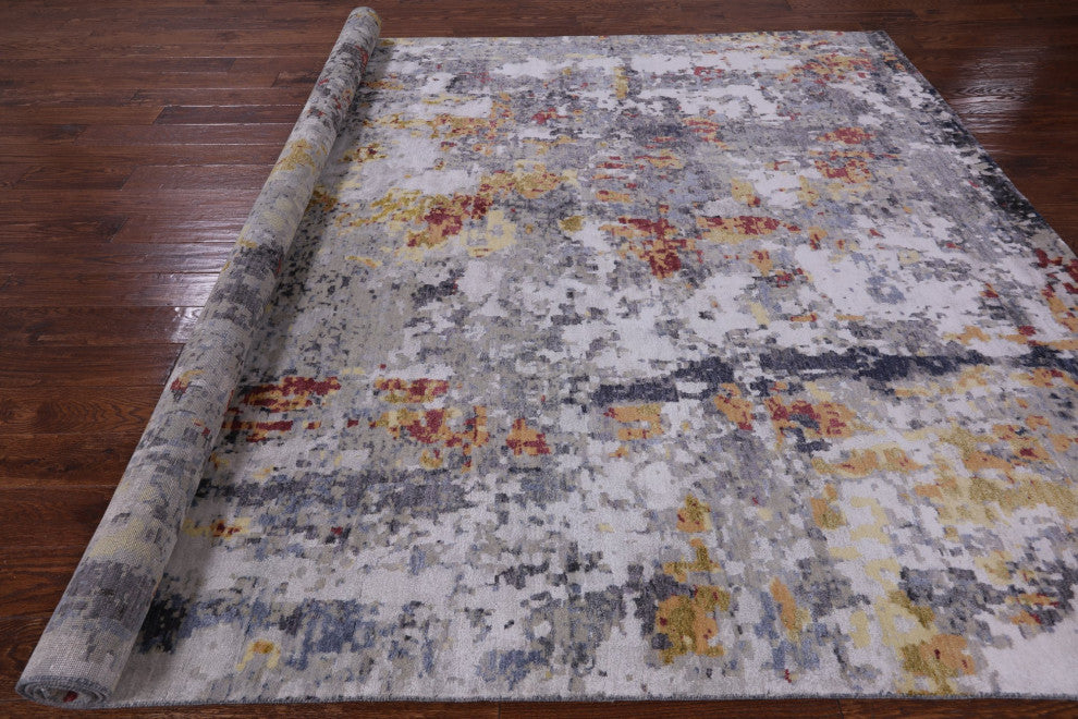 8' 0" X 10' 0" Abstract Wool and Silk Hand-Knotted Rug Q6274