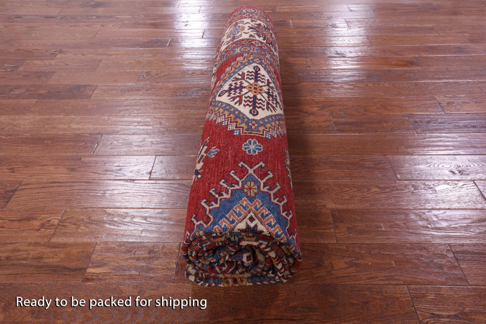 Super Kazak Geometric Hand Knotted Wool Rug 8' 8" X 12' 2" Q9526