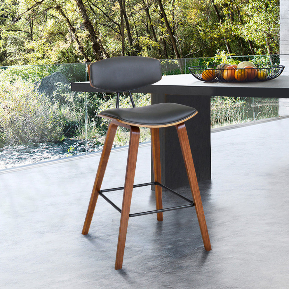 26" Gray Faux Leather Mid Century Modern Bar Stool