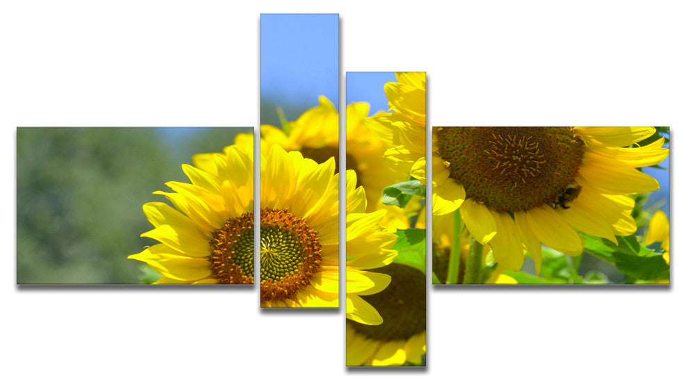 Beautiful Sunflowers View, Floral Canvas Art Print, 60"x32", 4 panels