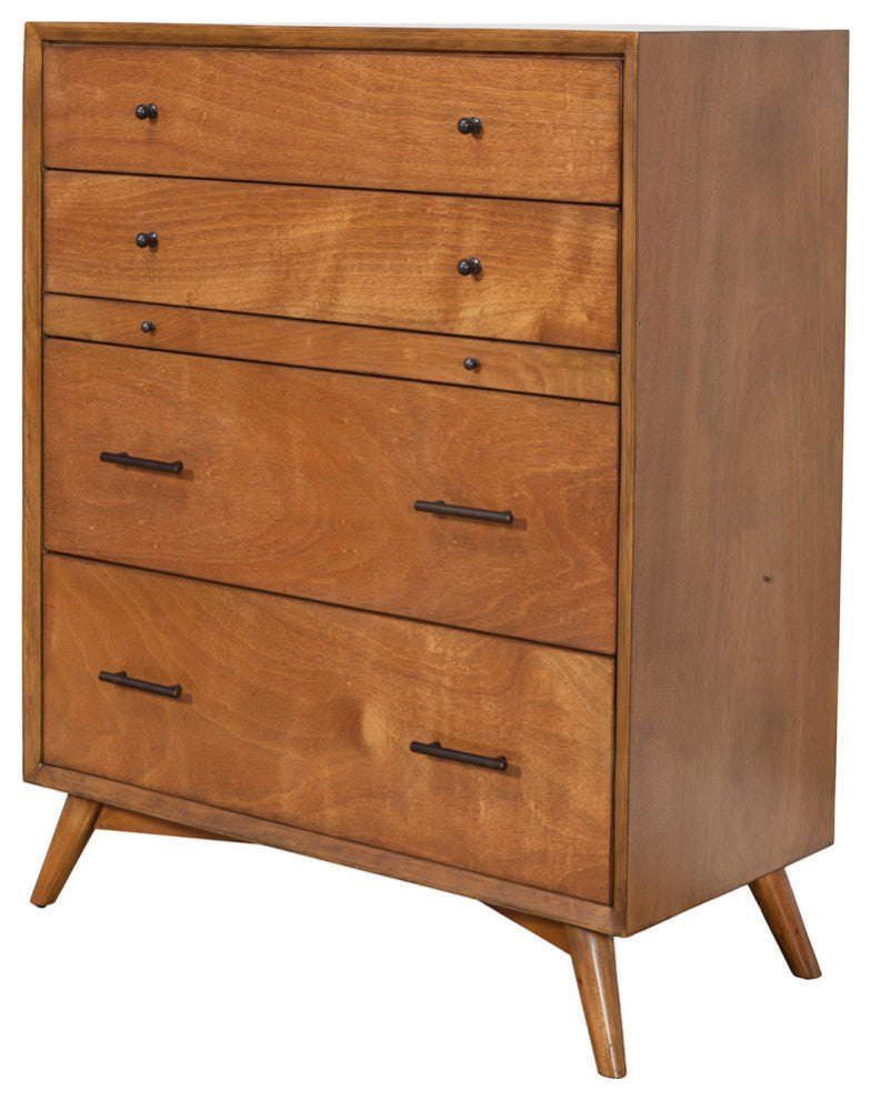 Flynn Mid Century Modern 4 Drawer Chest With Pull Out Tray, Acorn