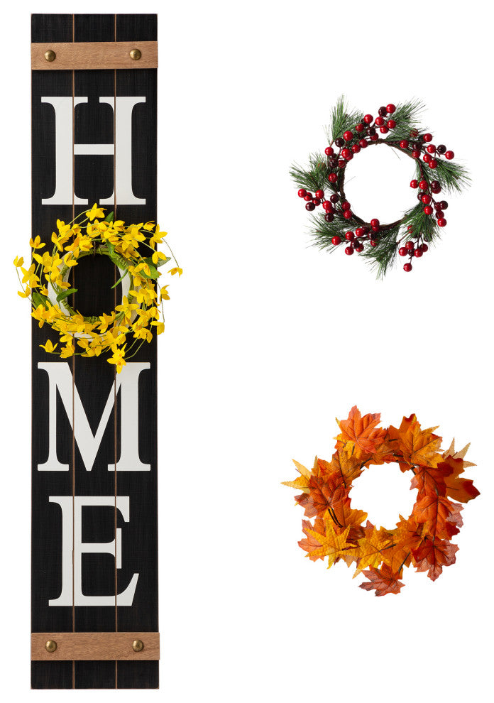 42"H Spring Wooden "HOME" Black Porch Sign With Wreath